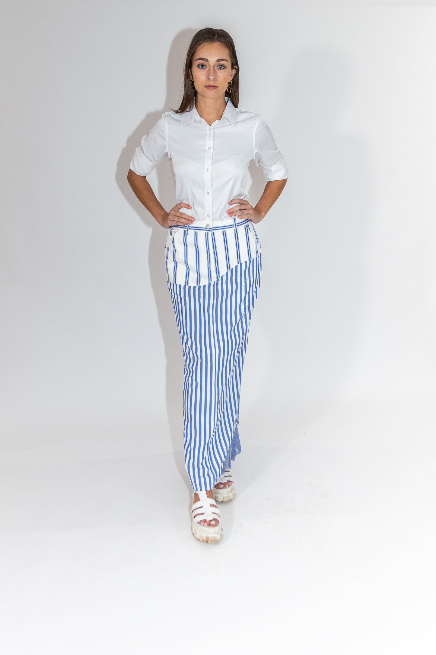 The Reimagined skirt - striped denim and blue stripes