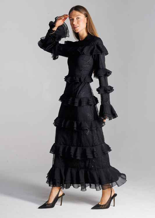 Ruffle Maxi Black