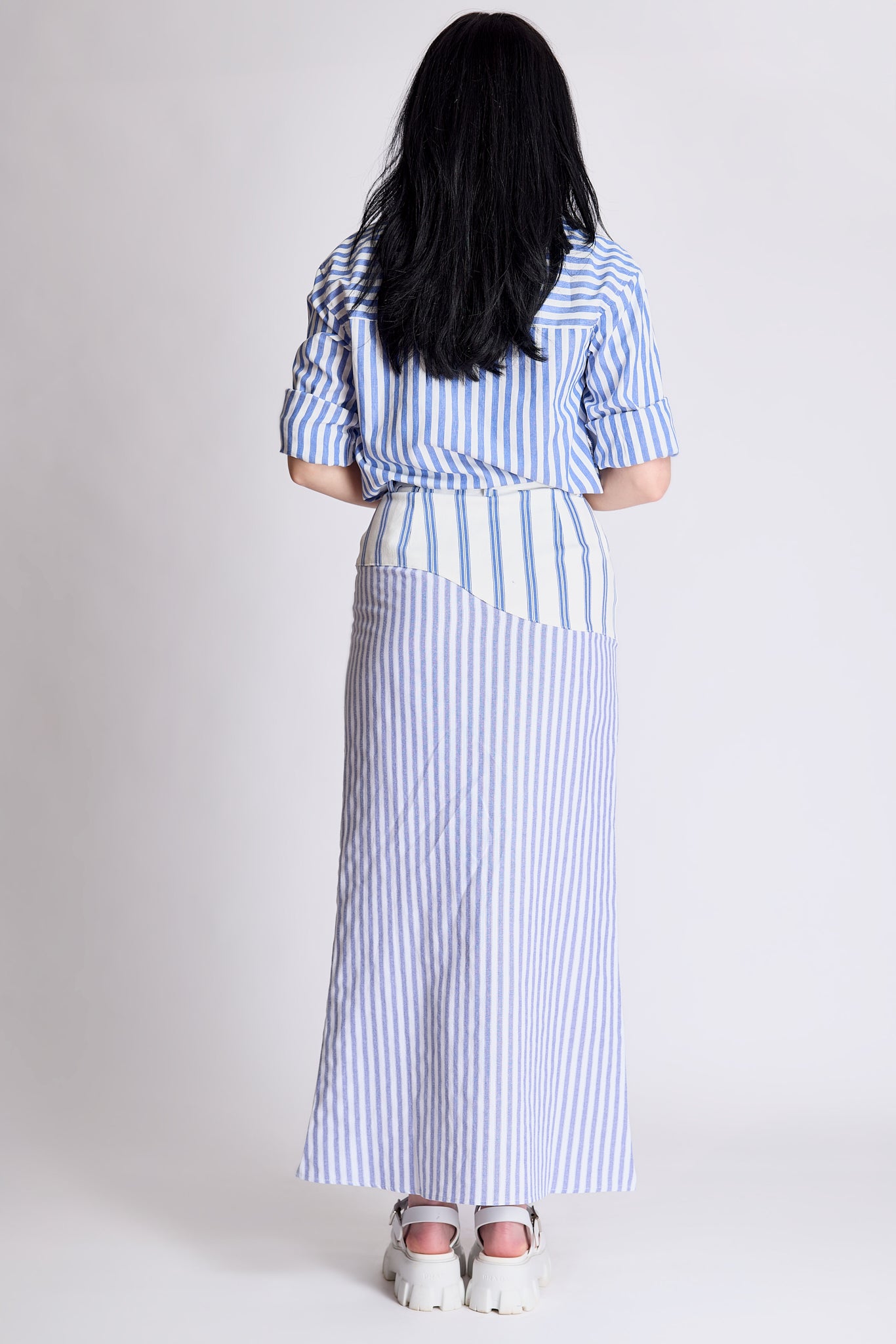 The Reimagined skirt - striped denim and blue stripes