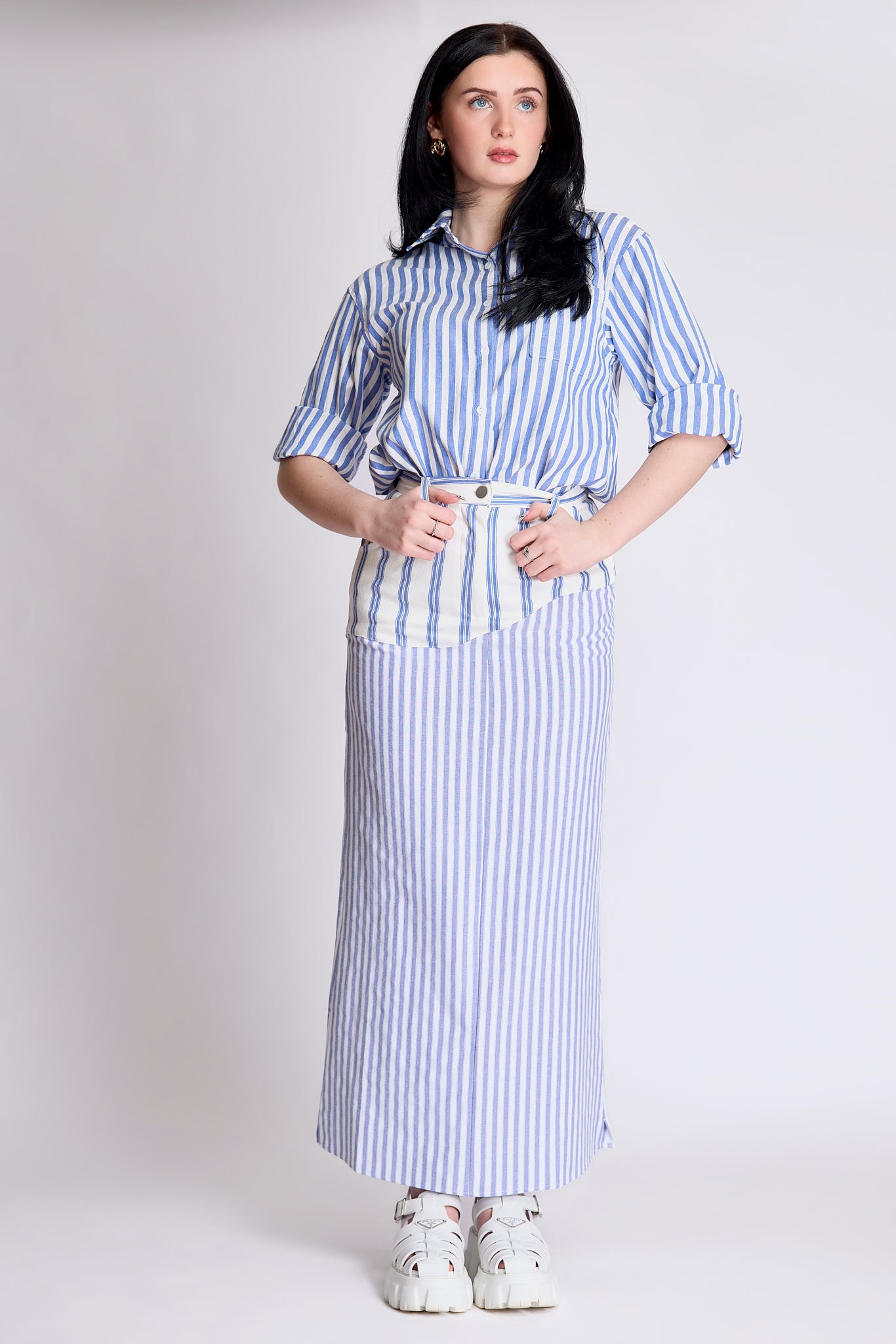 The Reimagined skirt - striped denim and blue stripes