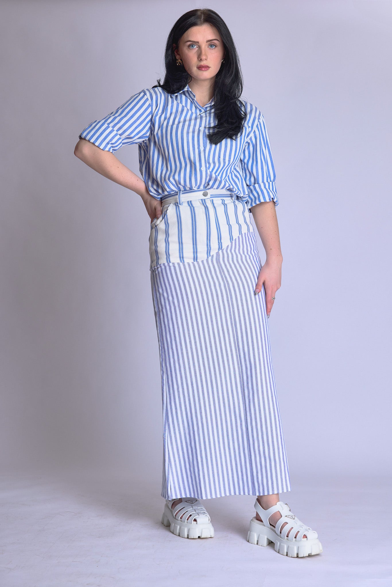 The Reimagined skirt - striped denim and blue stripes