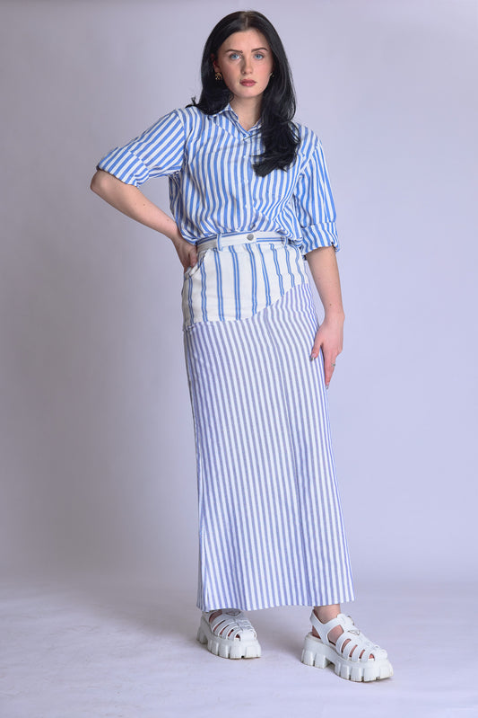 The Reimagined skirt - striped denim and blue stripes