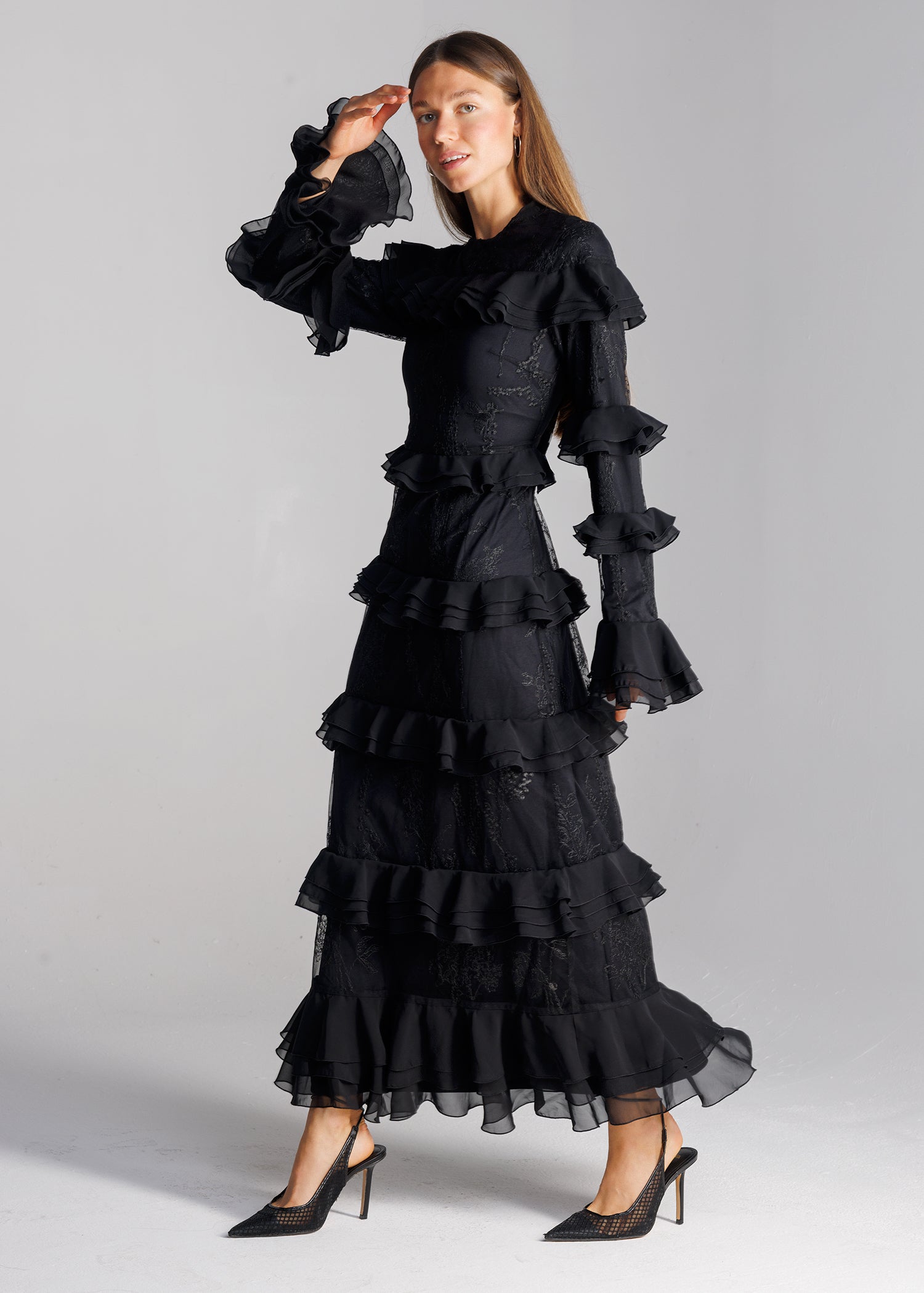 Ruffle Maxi Black XXS / Black LACE